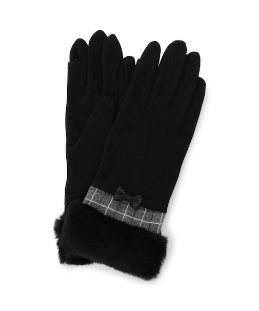 【手洗い可】リボン付フェイクファーカフスグローブ