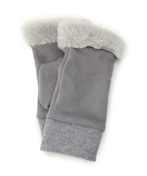 部分ファー指切りグローブ