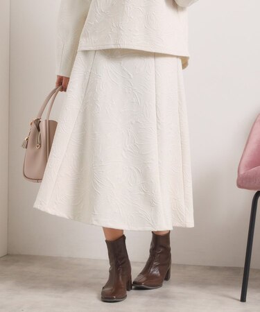 【手洗い可／セットアップ可】花柄ジャカードスカート