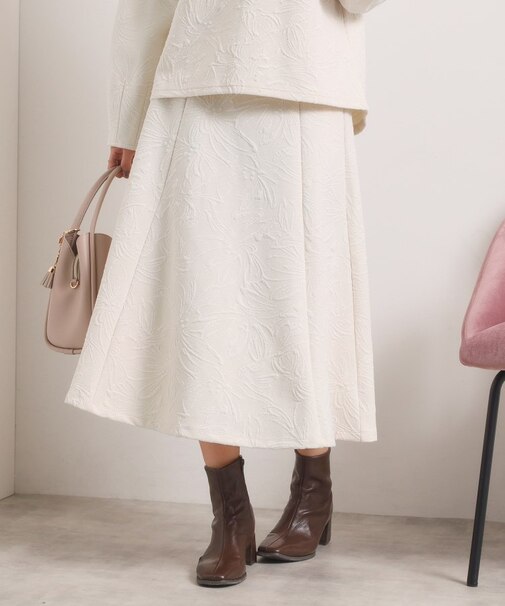 【手洗い可／セットアップ可】花柄ジャカードスカート