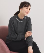 【手洗い可】パール調衿起毛リブプルオーバー