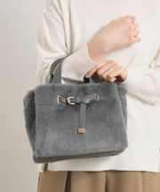 【5ポケット】ベルト飾り三層フェイクファートート