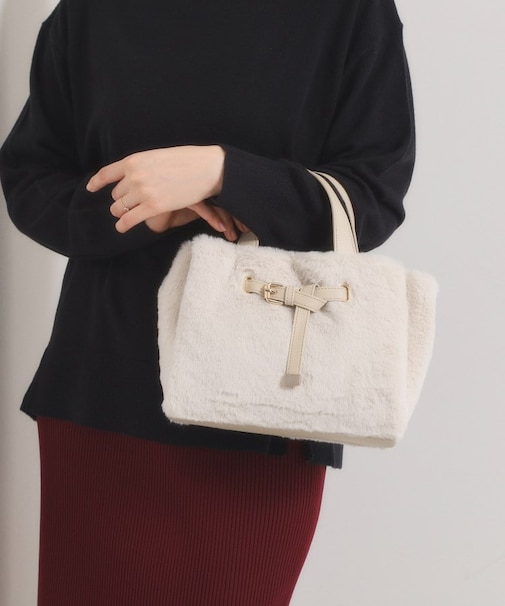 【5ポケット】ベルト飾り三層フェイクファートート