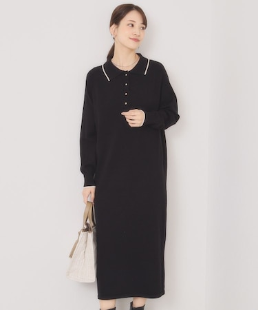 【手洗い可】ポロ衿ニットワンピース
