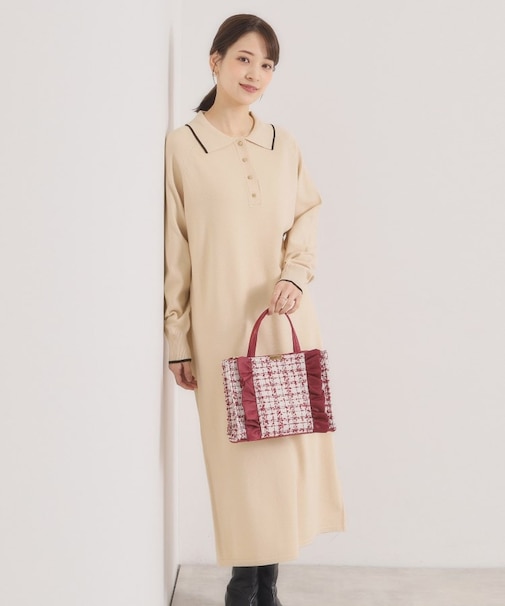 【手洗い可】ポロ衿ニットワンピース