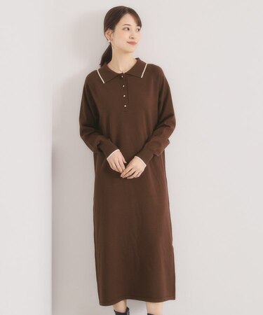 【手洗い可】ポロ衿ニットワンピース