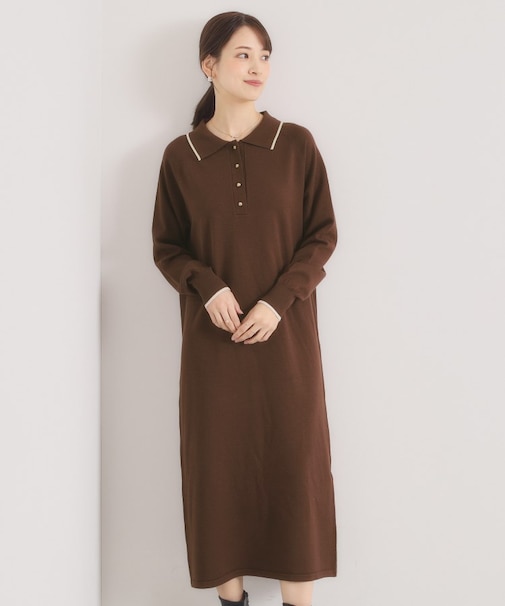 【手洗い可】ポロ衿ニットワンピース