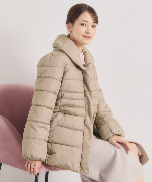 【撥水加工】ショールカラー中綿ミディ丈コート