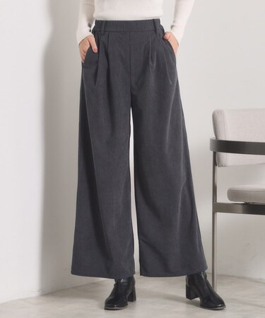 【洗濯機OK／ウエストゴム】コーデュロイワイドパンツ