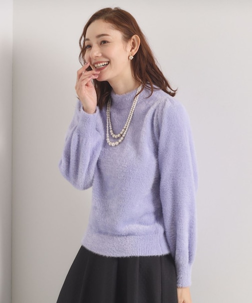 【手洗い可】フェザーヤーンパフスリーブニット