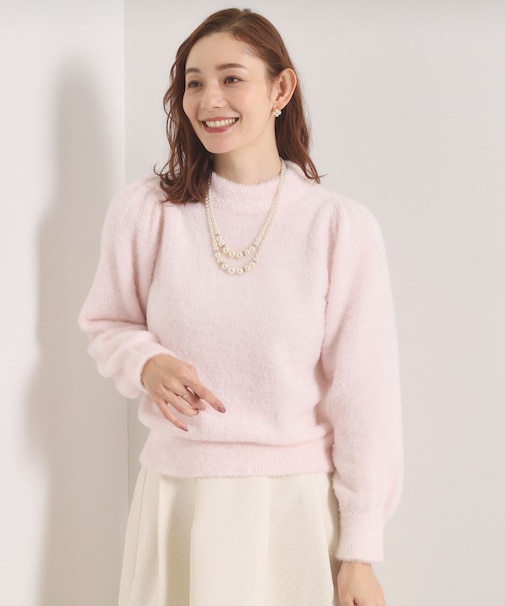 【手洗い可】フェザーヤーンパフスリーブニット