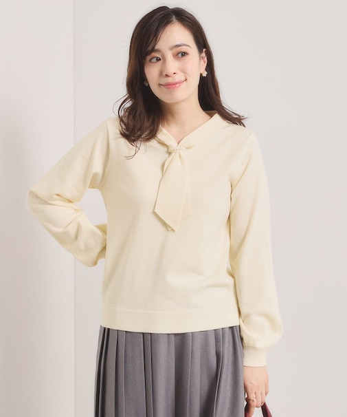 【手洗い可】総針ボウタイニット