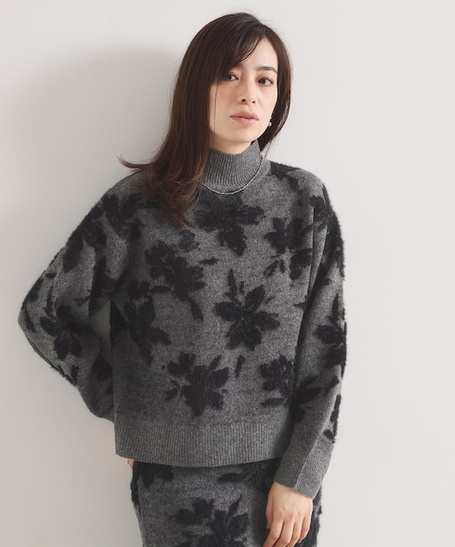 花柄装飾 ブラックニットジャケット　夏物 即納☆【80269】ジャカード花柄ジャケット JK1149