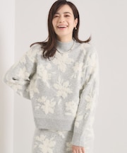 【手洗い可/セットアップ可】花柄フェザージャカードニット