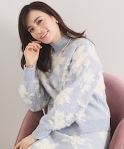 【手洗い可／セットアップ可】花柄フェザージャカードニット