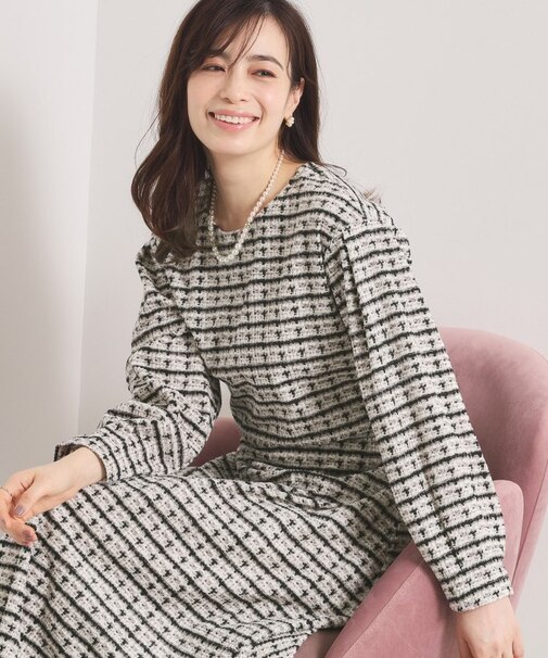 【手洗い可／セットアップ可】ツイード風プリントブラウス