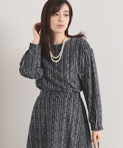 【手洗い可／セットアップ可】ツイード風プリントブラウス