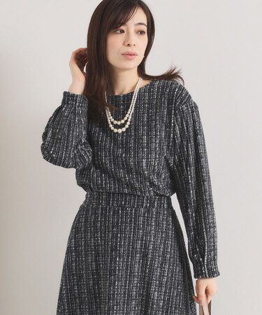 【手洗い可／セットアップ可】ツイード風プリントブラウス