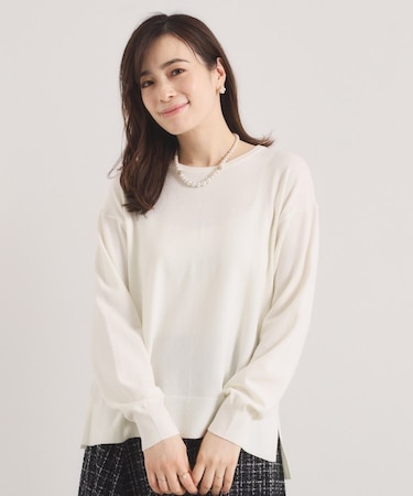 【静電気防止／手洗い可】クリーミータッチクルーネックニット