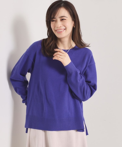 【静電気防止／手洗い可】クリーミータッチクルーネックニット