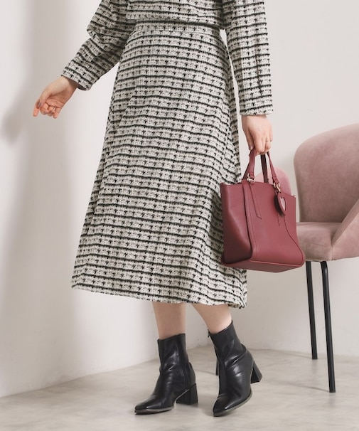 【手洗い可／セットアップ可】ツイード風プリントスカート