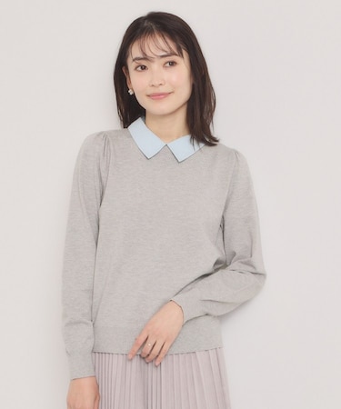 【手洗い可】シャツ襟付きニット