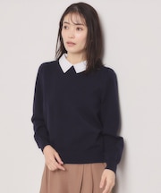【手洗い可】シャツ襟付きニット