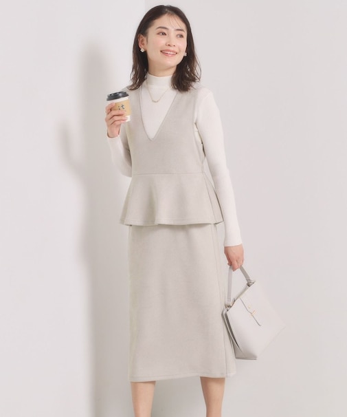 【手洗い可／ウエストゴム】カットスエードジャンスカ