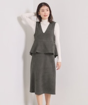 【手洗い可／ウエストゴム】カットスエードジャンスカ