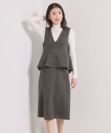 【手洗い可／ウエストゴム】カットスエードジャンスカ