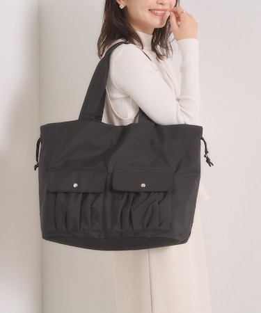 【8ポケット／A4対応】撥水Wポケットドロストトート