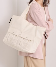 【8ポケット／A4対応】撥水Wポケットドロストトート