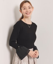 【手洗い可】袖口フリルリブニット