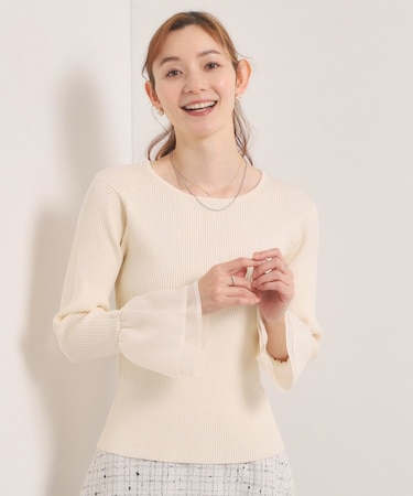 【手洗い可】袖口フリルリブニット