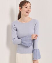 【手洗い可】袖口フリルリブニット