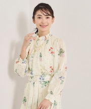 【手洗い可／セットアップ可】ラメストライプ花柄ブラウス