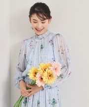 【手洗い可／セットアップ可】ラメストライプ花柄ブラウス