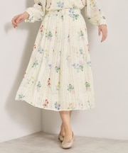 【手洗い可／セットアップ可】ラメストライプ花柄スカート