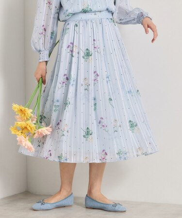 【手洗い可／セットアップ可】ラメストライプ花柄スカート