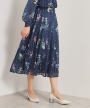 【手洗い可／セットアップ可】ラメストライプ花柄スカート