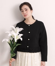 【手洗い可／入卒】裾フリルニットカーディガン