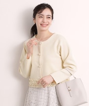 【手洗い可／入卒】裾フリルニットカーディガン