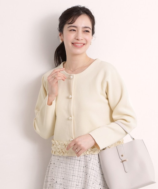 【手洗い可／入卒】裾フリルニットカーディガン