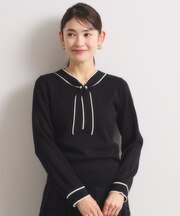 【手洗い可】配色ボウタイニット