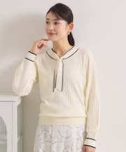 【手洗い可】配色ボウタイニット