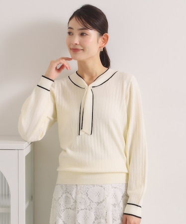 【手洗い可】配色ボウタイニット