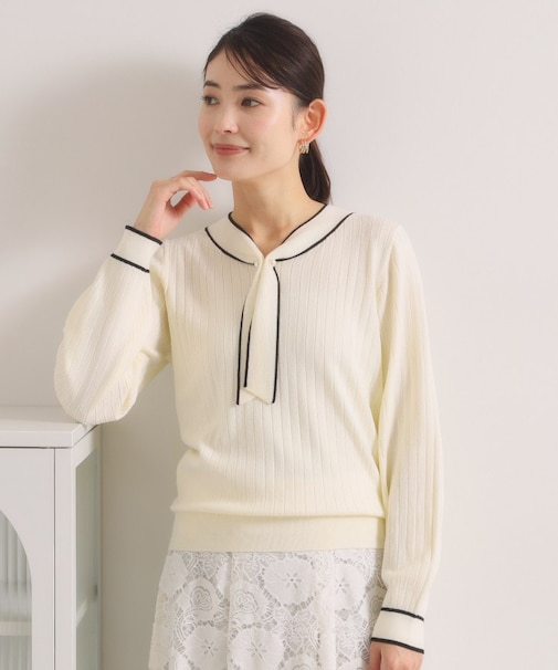 【手洗い可】配色ボウタイニット