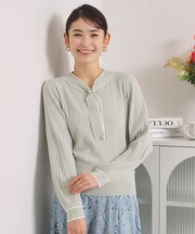 【手洗い可】配色ボウタイニット