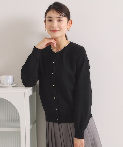 【縮みに強いタフニット】クルーカーディガン