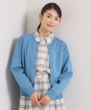 【縮みに強いタフニット】クルーカーディガン